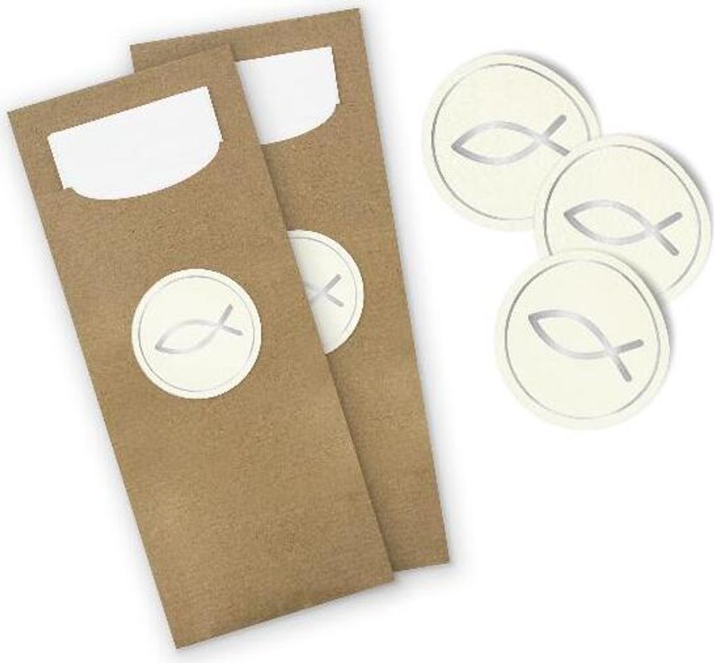 itenga 24x Bestecktaschen + Stickerbogen "Fisch Silber" (Motiv 158)