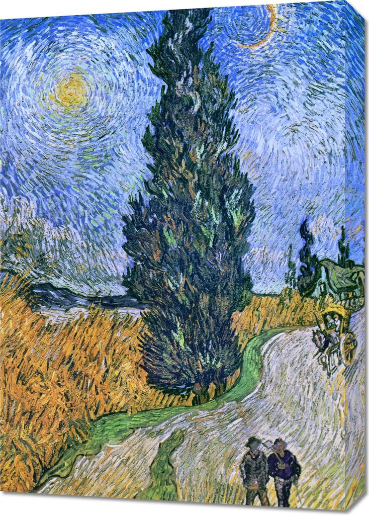 Bild 50x70cm Straße mit Zypresse und Stern, Van Gogh Vintage