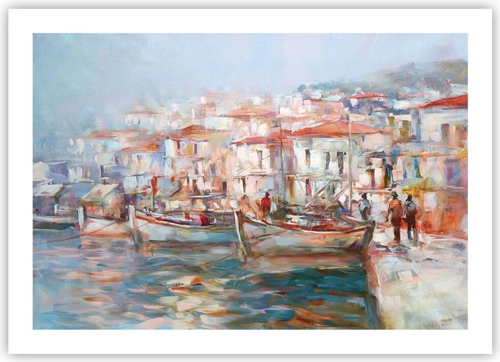 Poster - Poster ohne Rahmen - Insel Boote Hafen - 70x50 cm - Wand Bild - Wanddeko - Wandbilder - Kunstposter - Wandposter - Bilder - Kunstdruck - W...