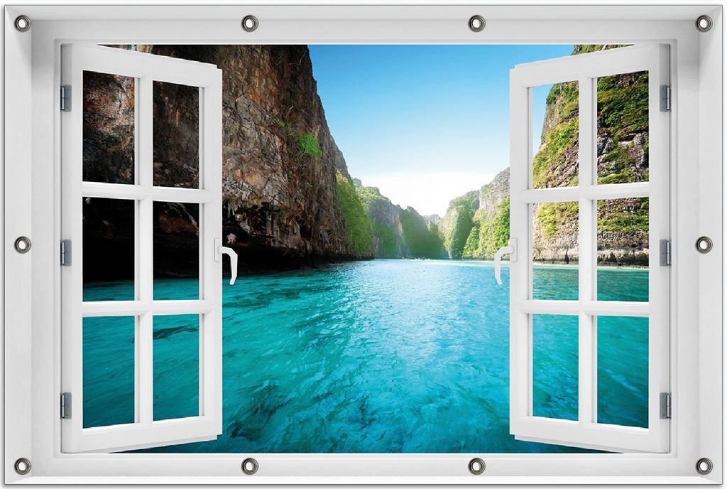 Wallario Outdoor-Poster für Garten oder Balkon 80 x 120 cm: Fluss in den Tiefen der Schlucht