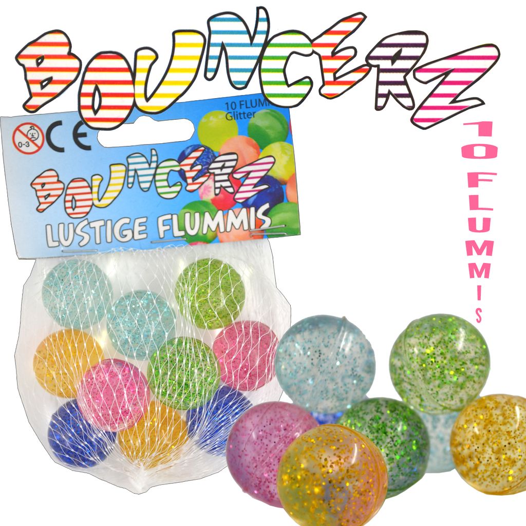 20 mm 10 Stück Springball Gummiball bunt Glitzer transparent Toy Fun Flummi 