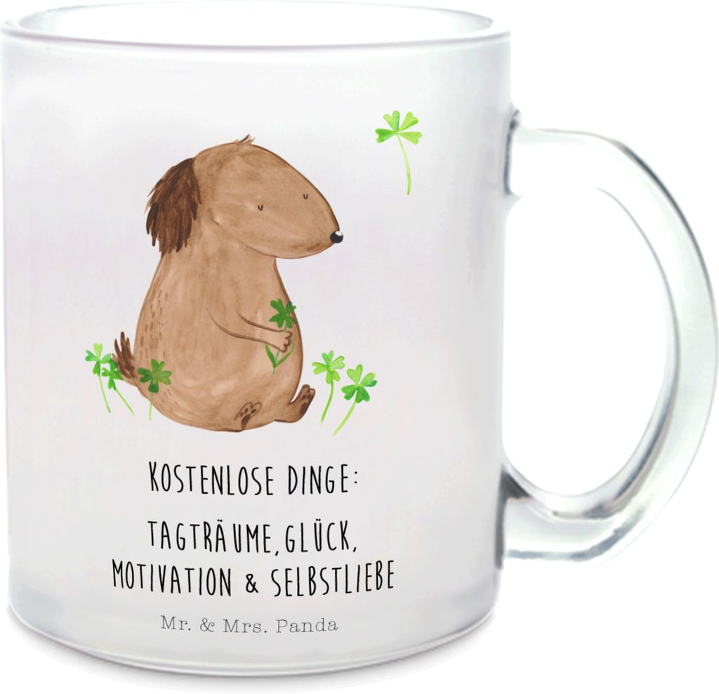 Mr. & Mrs. Panda Pott Hund Kleeblatt - Transparent - Geschenk, Teetasse, Häferl, Gratis, Motivation, Kakaotasse, Liebe, Sprüche, Tee Tasse, Glasb...