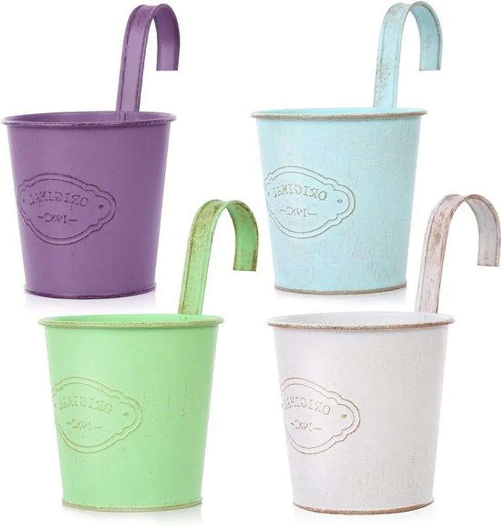 Jardinière murale en métal coloré lot de 4 pour plantes et fleurs - Déco