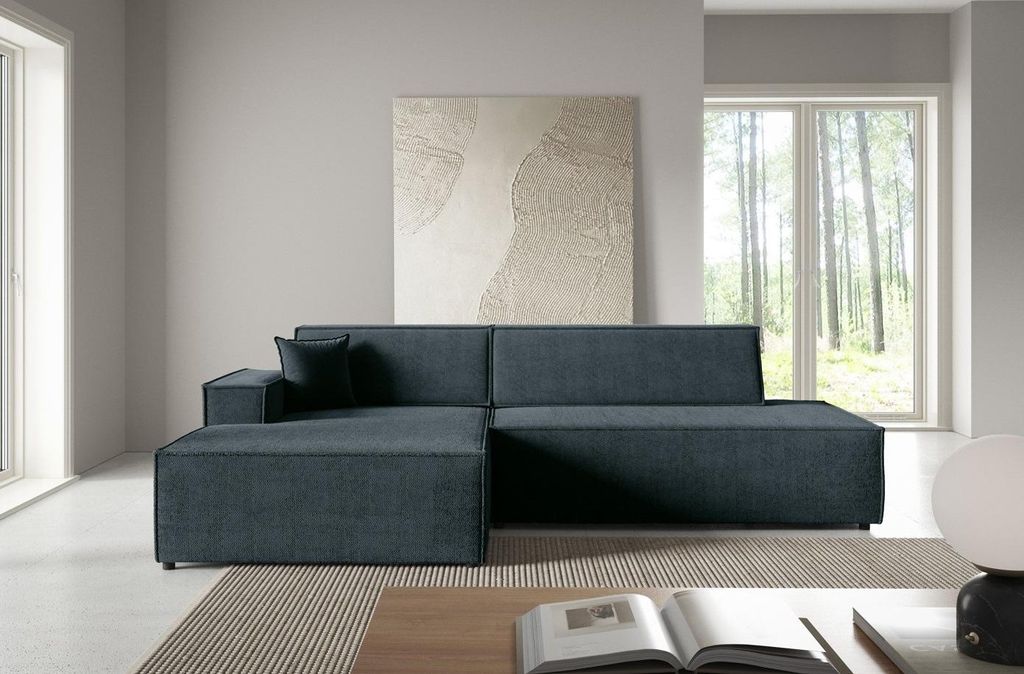 Ecksofa mit Stauraum WINDSOR 1 – blaugrau, linke Ecke