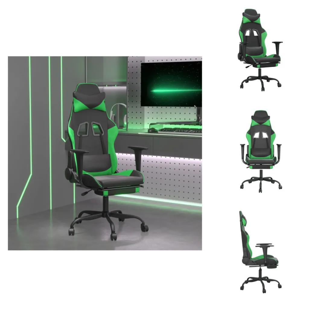 Sedia Gaming Ergonomica vidaXL Poggiapiedi Ecopelle Nera Verde Design