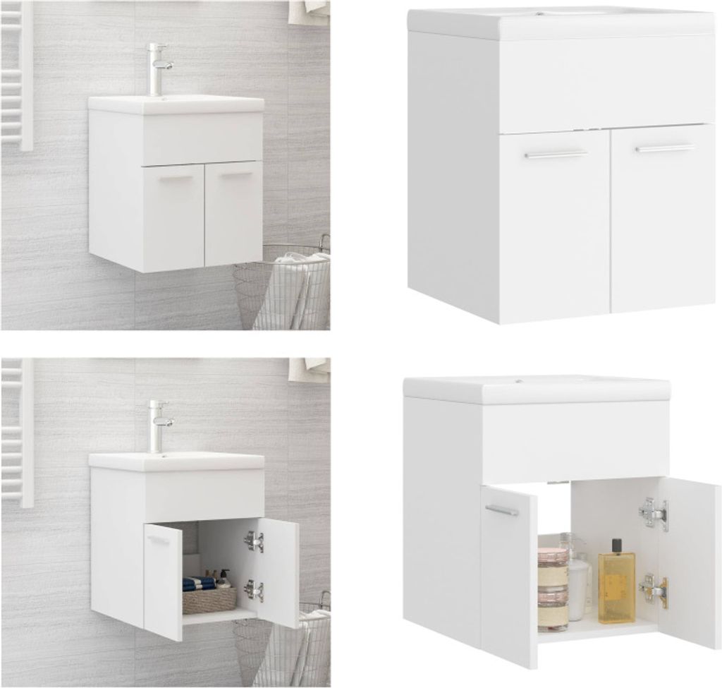 vidaXL Waschbeckenunterschrank mit Einbaubecken Weiß Holzwerkstoff - Waschbeckenunterschrank Mit Waschbecken - Waschbeckenunterschränke Mit Wasch...