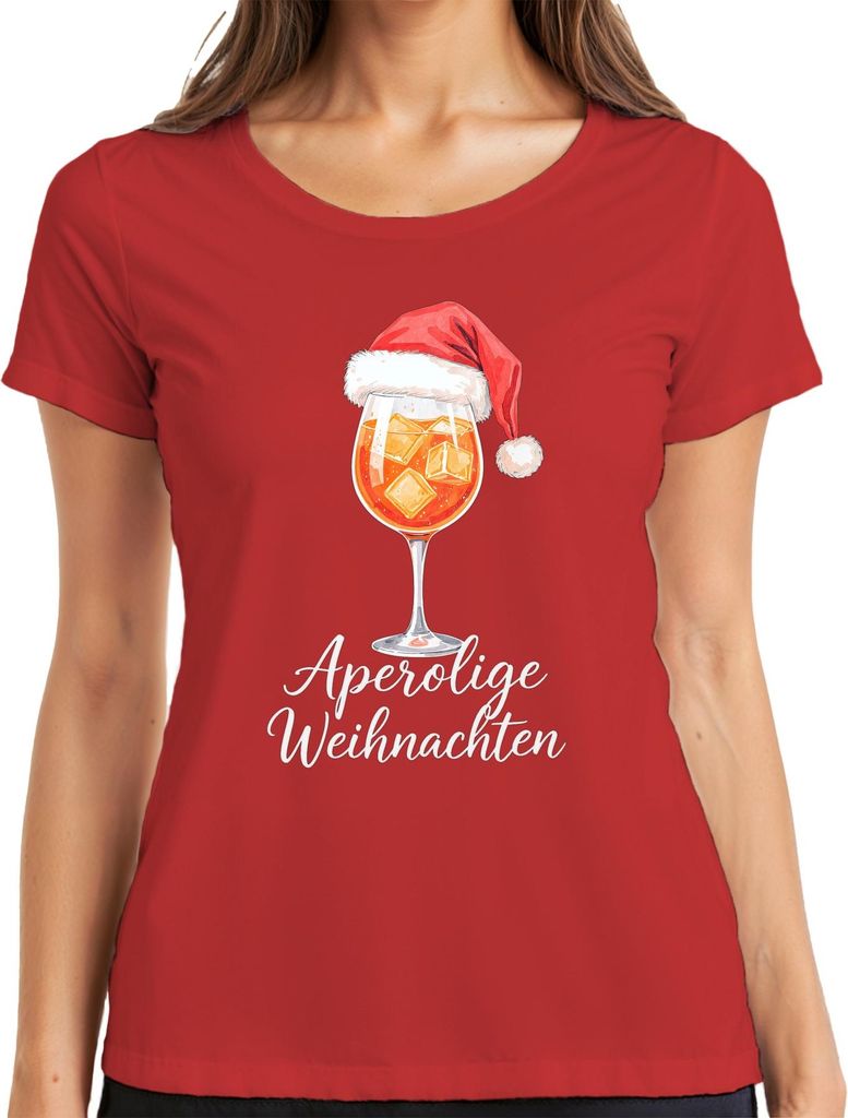 Aperolige Weihnachten Aperol Spritz Weihnachtsmütze Cocktail Damen T-Shirt, Rot, XXL
