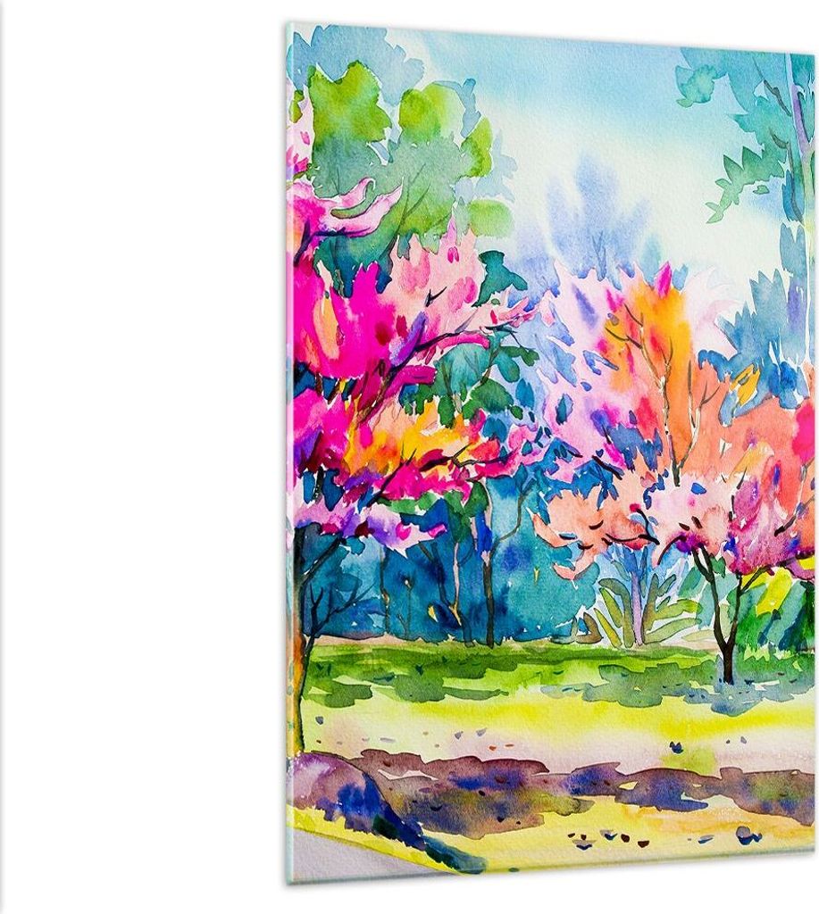 Bilder auf glas - Einteilig - Bäume Mehrfarbig Natur Frühling - 80x120cm - Glasbilder - Wandbilder - Bilder - Wanddekoration aus Glas - Glas Bild...