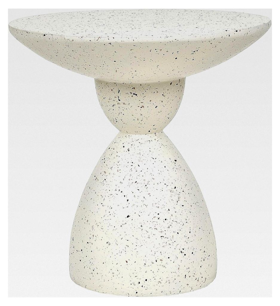 Beistelltisch aus Beton und Glasfaser in Cremeweiß mit Terrazzo-Optik rund 50 cm
