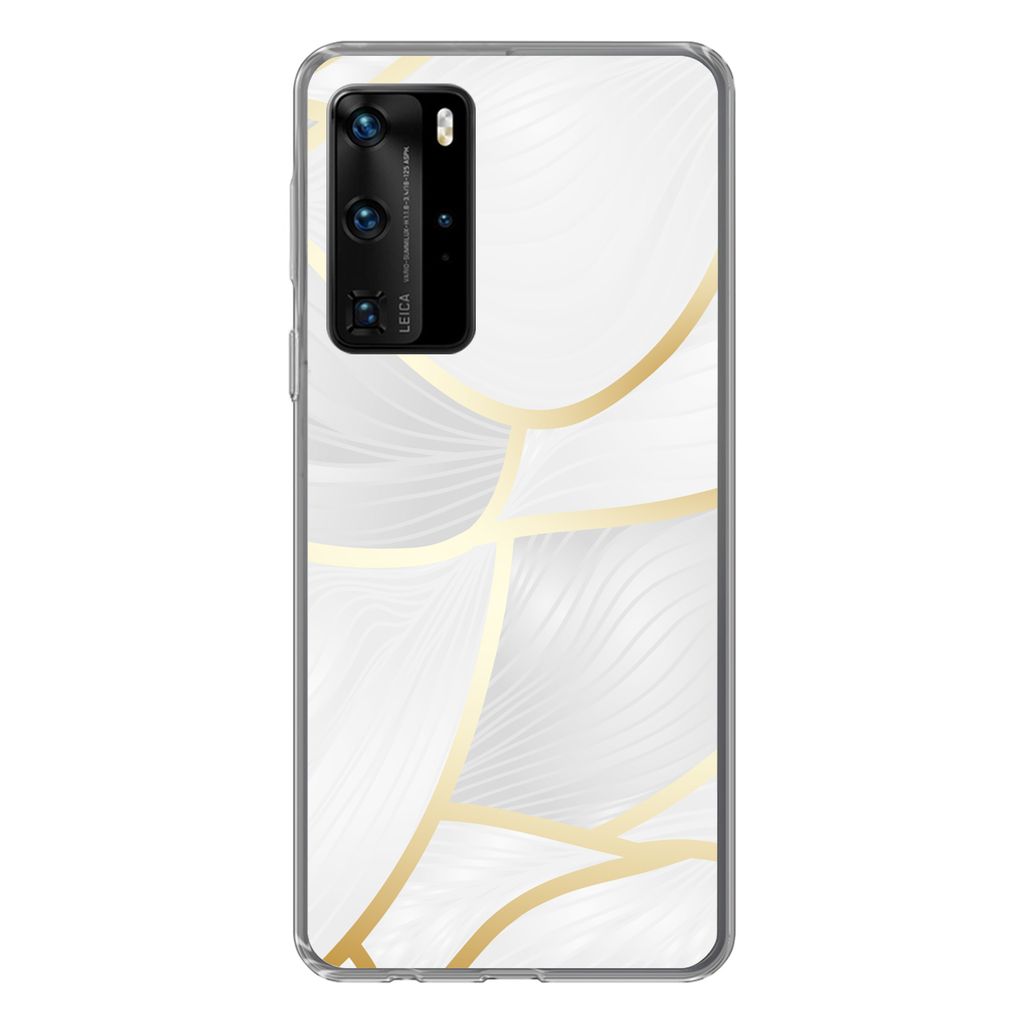 MuchoWow Handyhülle Schutzhülle Hülle für Huawei P40 Pro Abstraktes Muster mit goldenen Linien Silikon Softcase Handy Hülle - Schutz