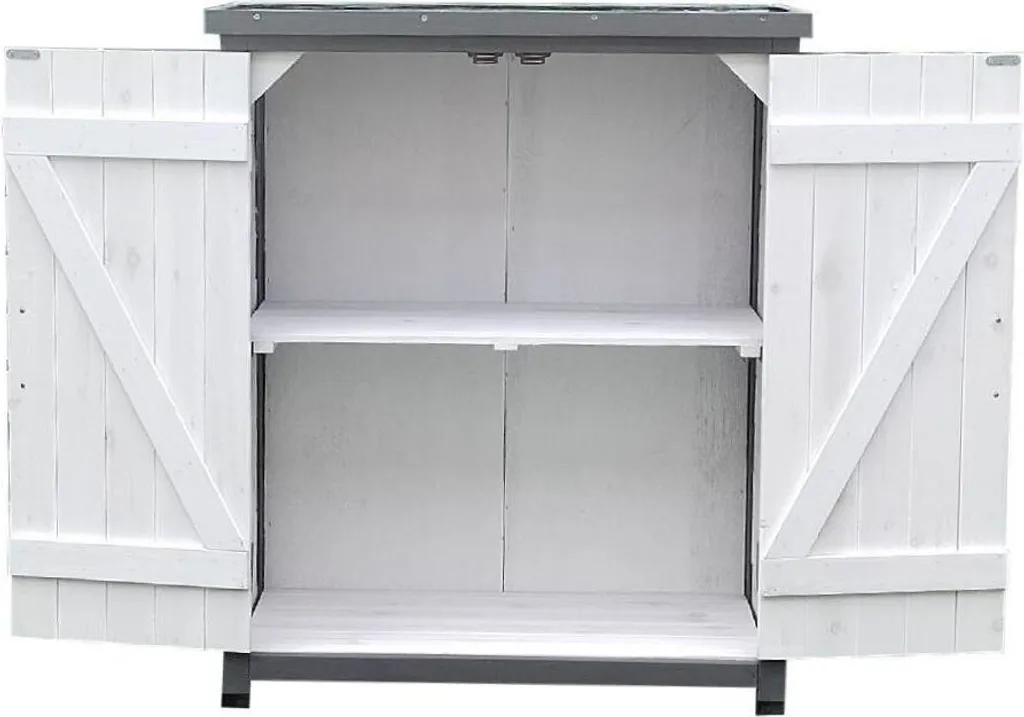 Armoire de jardin de rangement extérieure blanche pour outils et balais