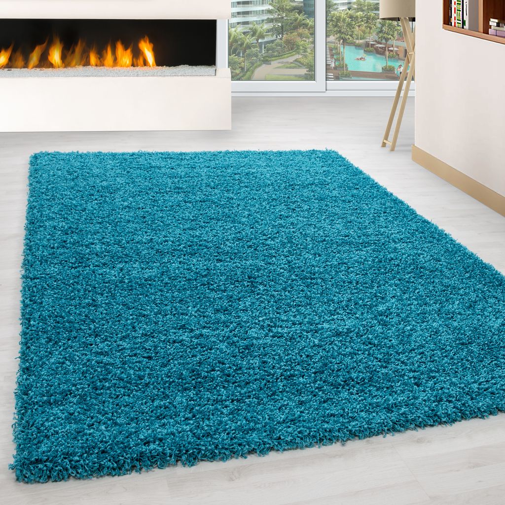 Teppich Wohnzimmer Hochflor Einfarbiges Design Langflor Shaggy Modern Flauschig, Größe: 120 x 170 cm, Farbe: Türkis