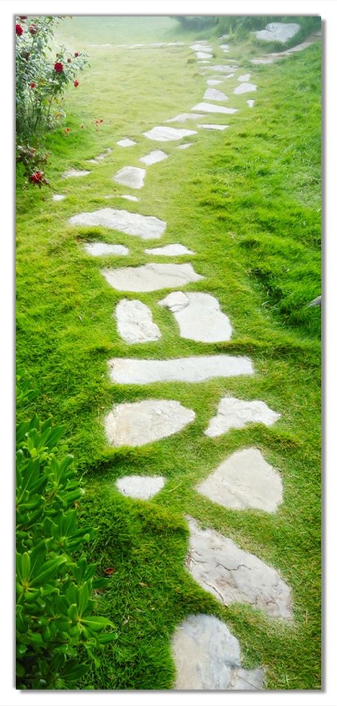 Wallario selbstklebende Türtapete 93 x 205 cm - Steinweg im Grünen - Abwischbar, rückstandsfrei zu entfernen