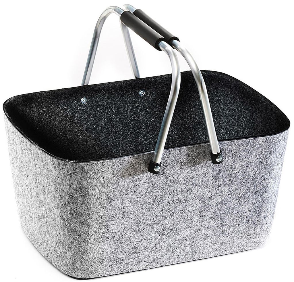 Kobolo Filzkorb Einkaufskorb Tragekorb Filzkorb Tasche Organizer Aufbewahrungs Korb- groß- mit Henkel- Klappbügel - Filz - grau schwarz - 42x30x2...