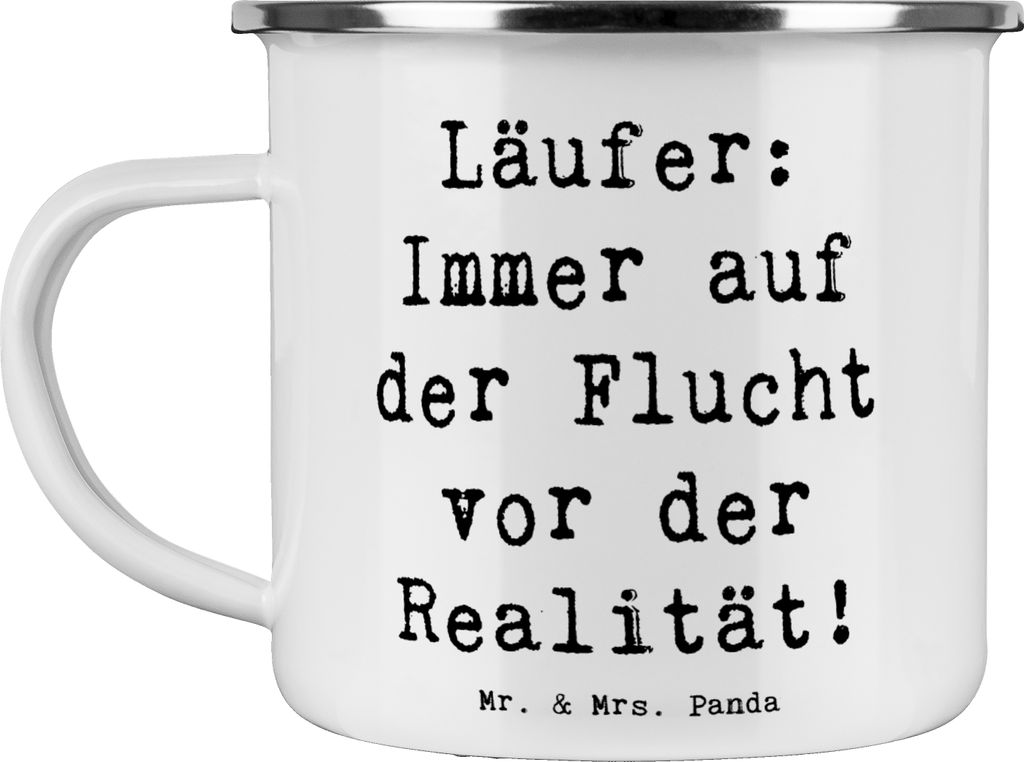 Mr. & Mrs. Panda becher emaille Spruch Laufen Realitätsflucht - Weiß - Geschenk, Sportart, Sport, Kaffeepott, Teamsport, Tasse, fitness, Realitä...