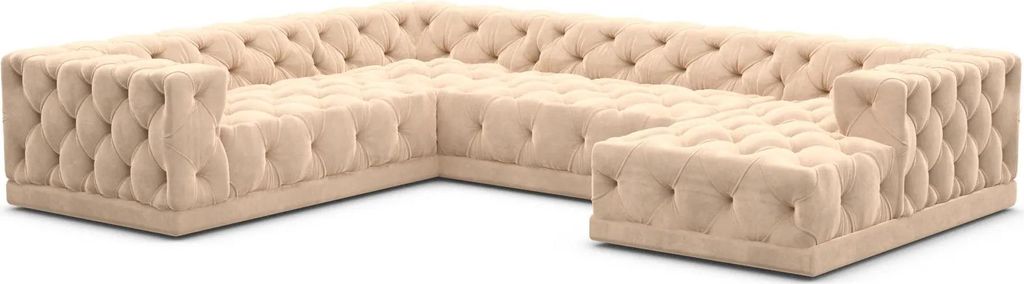Samtstoff U-Form XXL Wohnlandschaft Meliva Beige Rechts