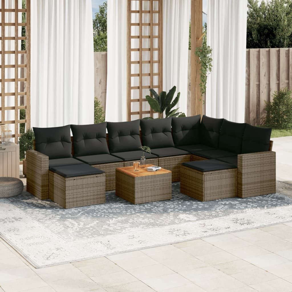 Design 10-tlg. Garten-Sofagarnitur mit Kissen Grau Poly Rattan, Gartenmöbel-Sets 2024 Neu