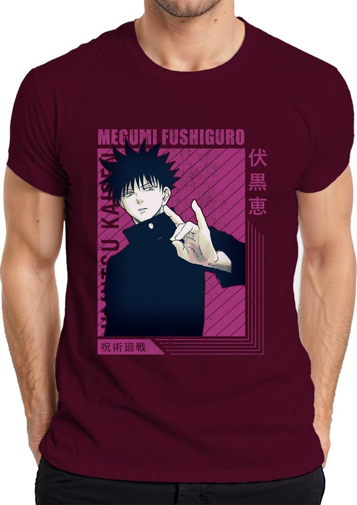 Jujutsu Kaisen Megumi Fushiguro Anime Ästhetik Fan Geschenk Vintage Herren T-Shirt, Burgundy, M
