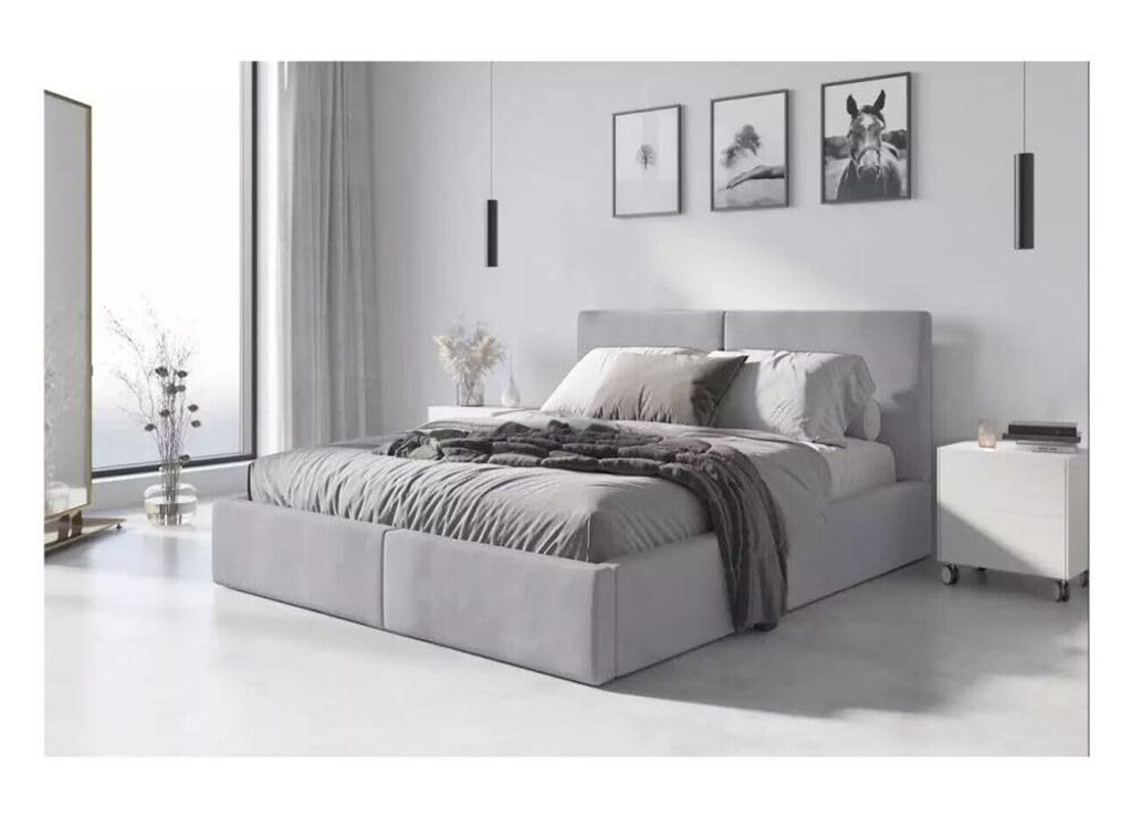 Polsterbett Hill140x200 - Doppelbett mit Matratze -Grau -Weiß -Grün -Velvet Stoff 20 (mit Matratze, Grau)