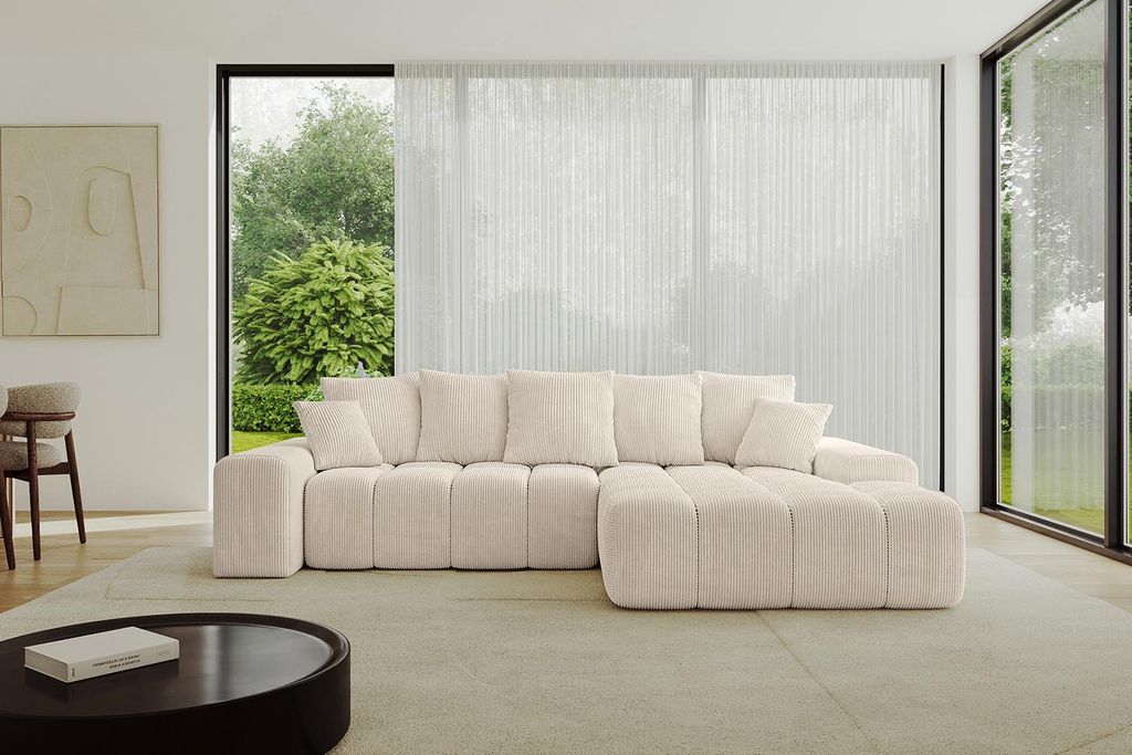 ALTDECOR Ecksofa mit Schlaffunktion und Bettkasten ENSI-L - 267x164x69 cm Beige - Corner Sofa Bett Eckcouch Couch L-Form Schlafcouch Ausziehbar Woh...