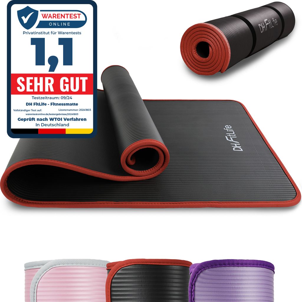 DH FitLife Trainingsmatte Fitnessmatte, Sportmatte 183*61*1 cm, Gymnastikmatte extra reißfest, Yogamatte rutschfest und dick, Workout Matte (Schwarz)