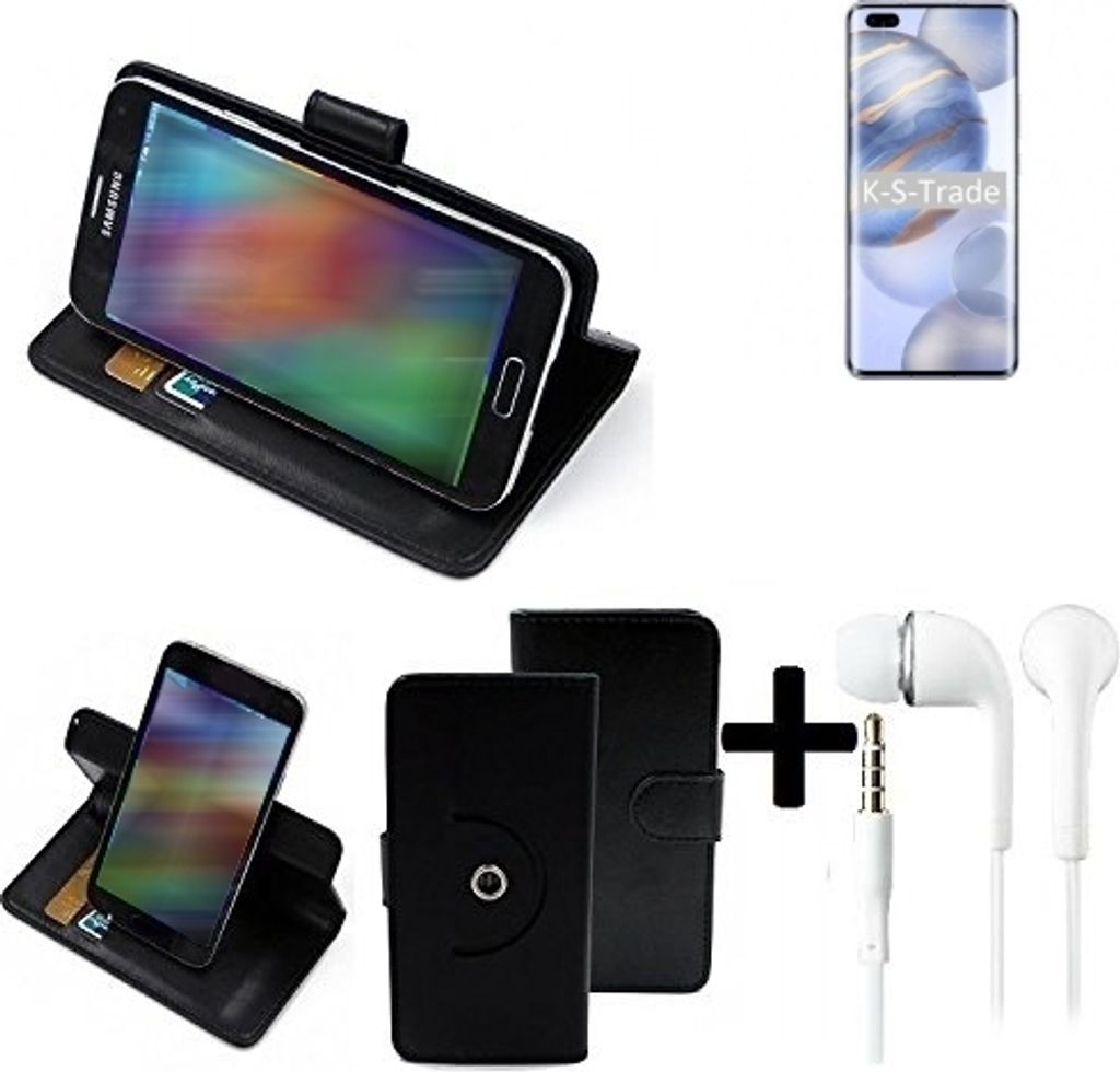 K-S-Trade Handy Hülle Schutz Hülle + Kopfhörer kompatibel mit Huawei Honor 30 Pro+ Handyhülle Flipcase Smartphone Cover Handy Schutz Tasche