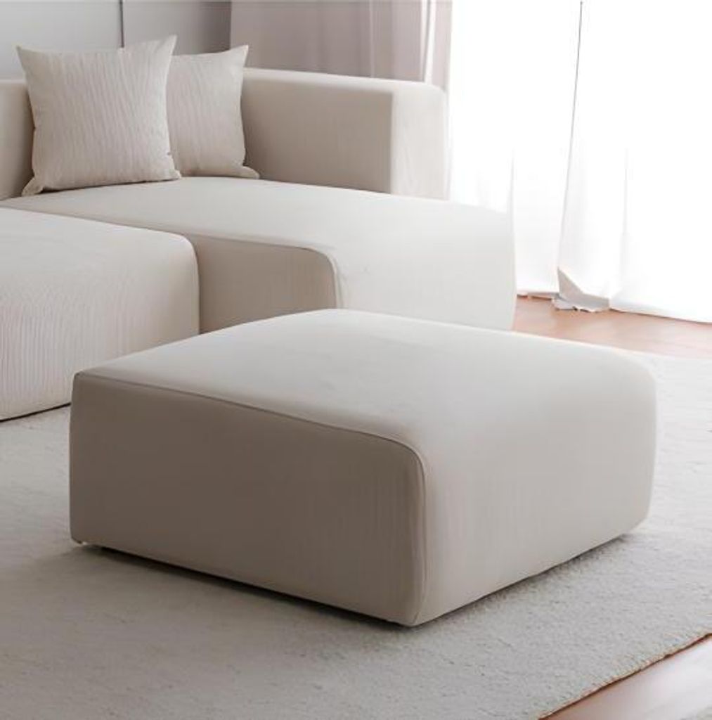 Hocker Fußhocker Puff Ottomane Sitz Beige Stoff Wohnzimmer Sitzhocker