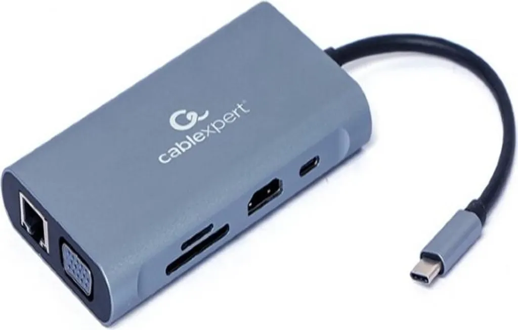 Station d'accueil USB-C 7-en-1 Gembird Gris Sidéral pour PC et Tablette