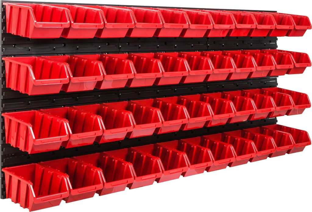 Lagersystem Werkstattregal | 172 x 78 cm | 44 stck. Box | Wandregal mit Stapelboxen - Wandplatten Extra Starke Schüttenregal Warkzeuglochwand Lage...