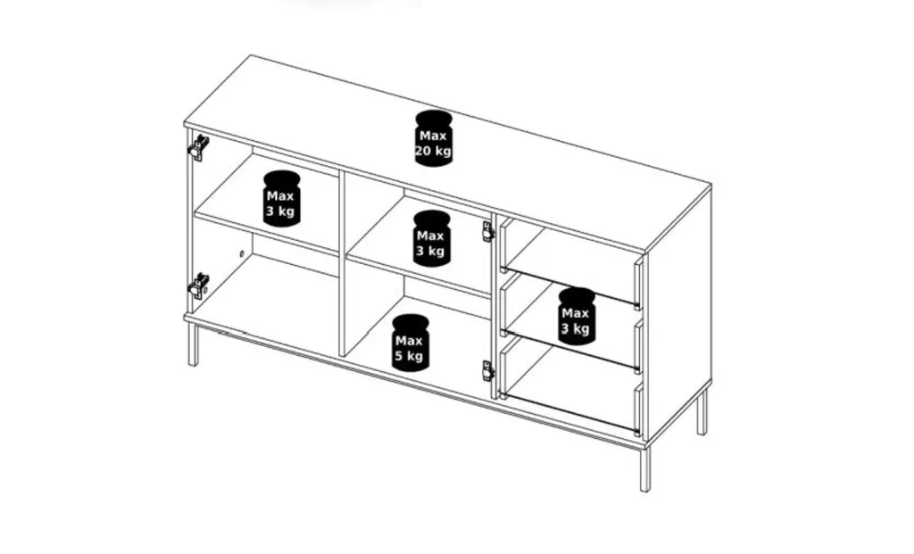 Buffet bas Commode Querty 150 cm en bois Hikora avec rangement Push - 9