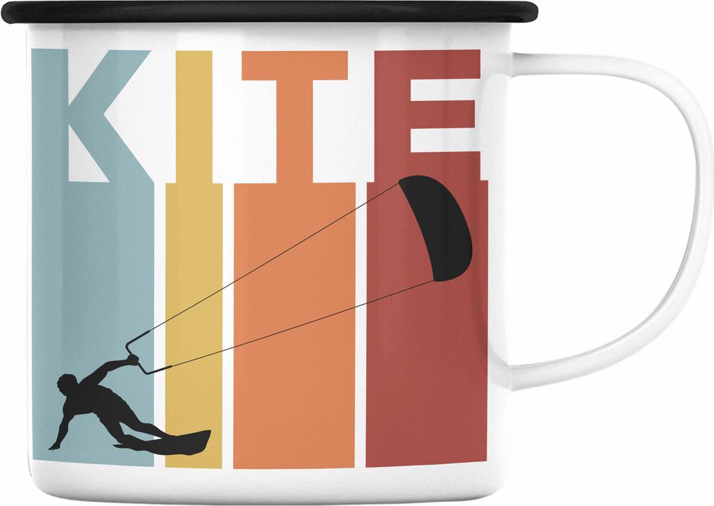 Trendation - Kitesurf Kitesurfen Geschenk Emaille Tasse Kite Surfender Kitesurfing Geschenkidee (Schwarz)