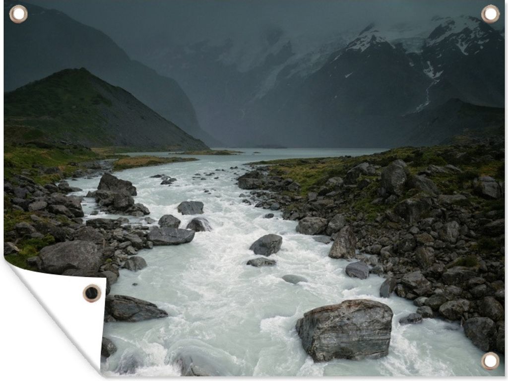 MuchoWow 80x60 cm Outdoor-Poster Gartendeko Sichtschutz Garten Poster für den Garten Wasserläufe im Aoraki/Mount Cook National Park in Ozeanien