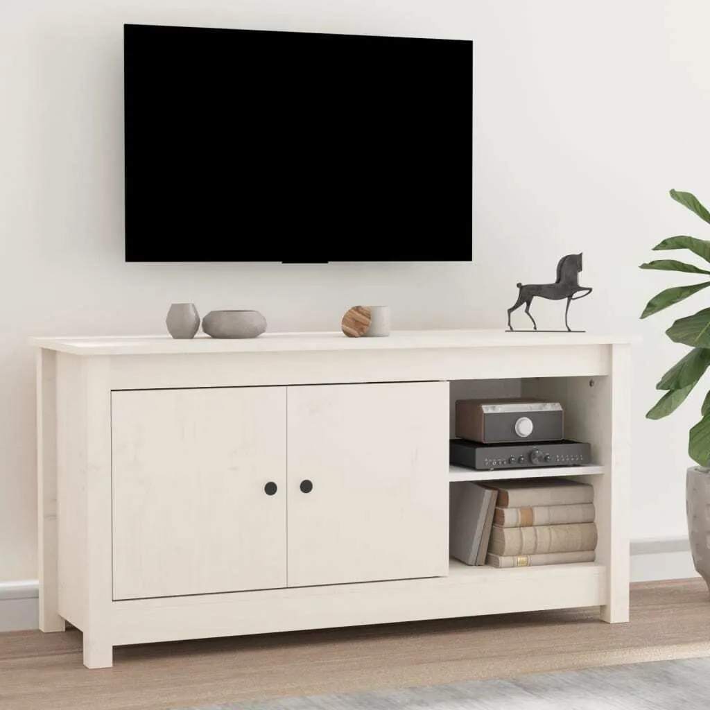 The Living Store Mobile TV bianco 103x36,5x52 cm in legno di pino massiccio