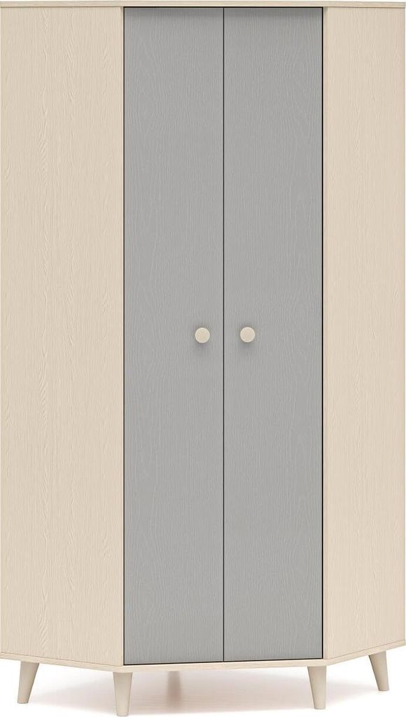 FURNLUX Kinderkleiderschrank Mevel Grau Und Beige 80cm / Hauptfarbe: Grau / Abmessungen: 80 x 190 x 80 cm