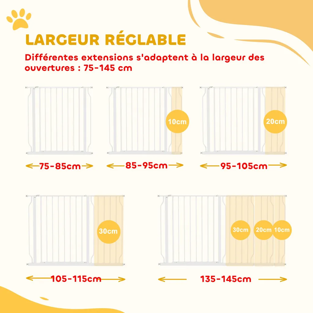 Barrière de Sécurité Extensible 75-145 cm en Acier avec Fixation Pression - 3