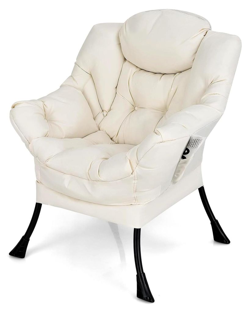Gepolsterter Relaxsessel mit Armlehnen, Gartenstuhl mit Kissen für Terrasse, Balkon und Wohnzimmer, belastbar bis 114 kg (Beige)