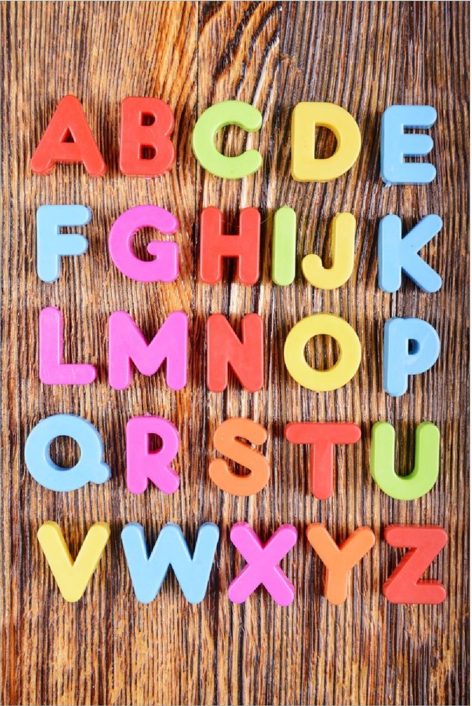 Wallario selbstklebendes Poster - Bunte Buchstaben - Alphabet auf Holz, Größe: 100 x 150 cm