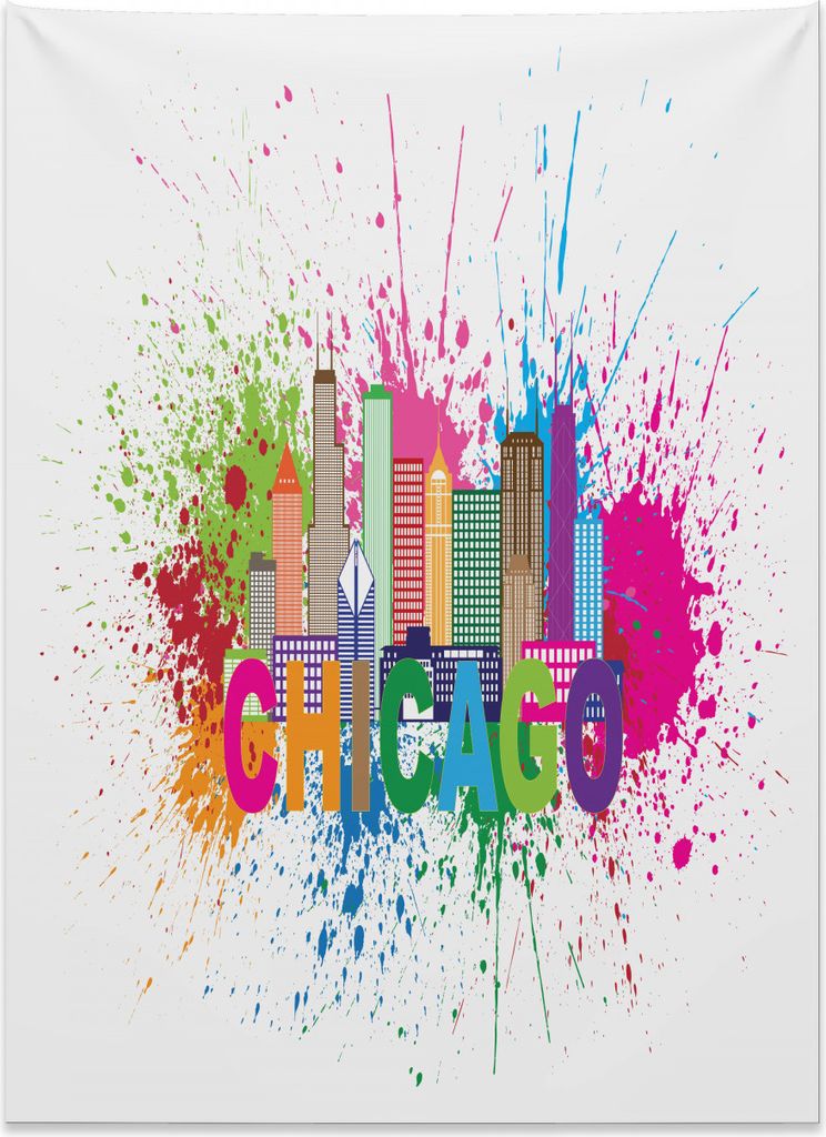 Abakuhaus Chicago Skyline Wandteppich, Buntes Spritzen aus Weiches Mikrofaser Stoff Kein Verblassen Klare Farben Waschbar, 110 x 150 cm, Mehrfarbig
