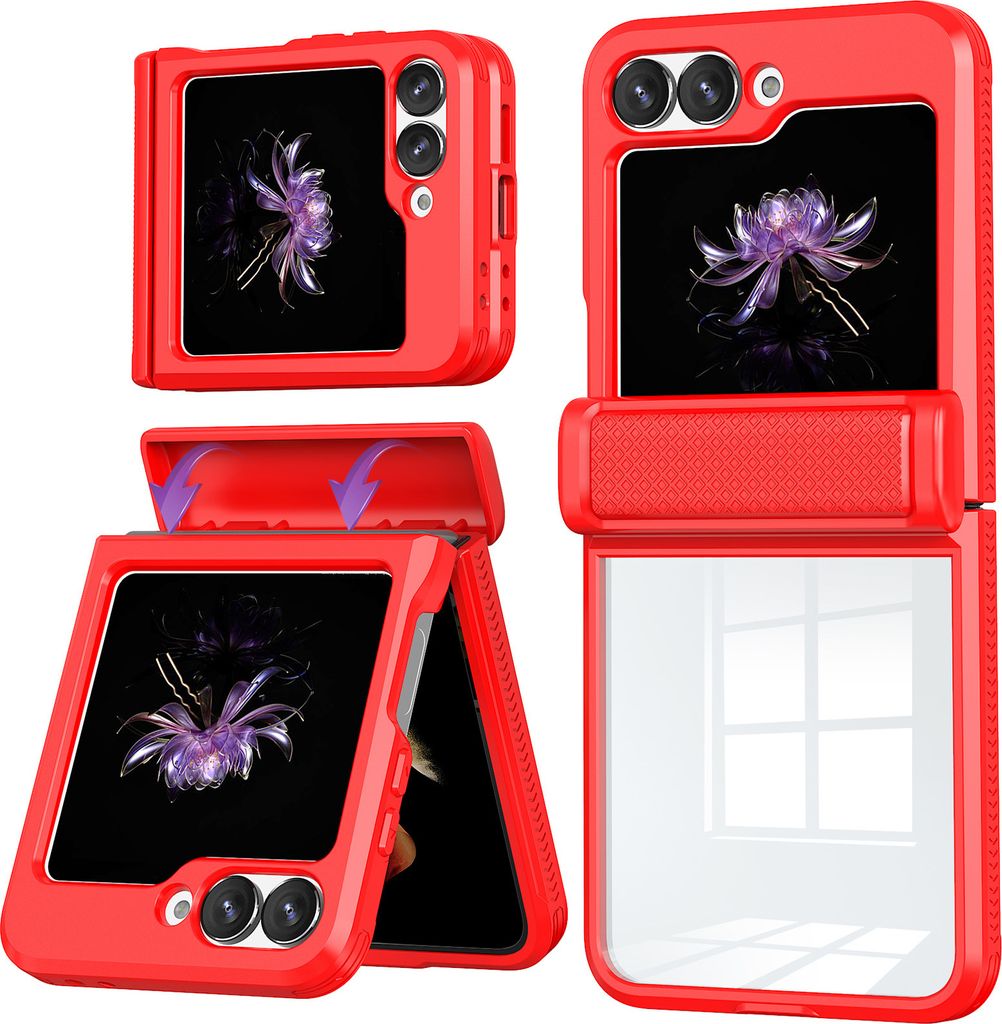 Hülle für Samsung Galaxy Z Flip 6 / Z Flip 7 FE Transparent TPU Bumper Schutzhülle mit Scharnierschutz Rot