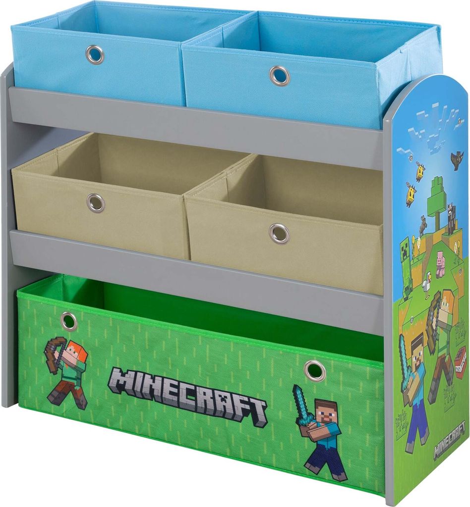 Spielregal 'Minecraft' mit Stoffboxen - Aufbewahrungsboxen aus Canvas - Mehrfarbig