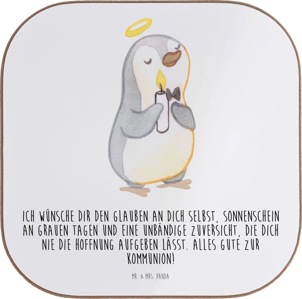 Mr. & Mrs. Panda Untersetzer Glas Pinguin Kommunion - Weiß - Geschenk, für Gläser, Dankeschön, Coaster, Tassenuntersetzer, Kaffee, Glauben, Hol...