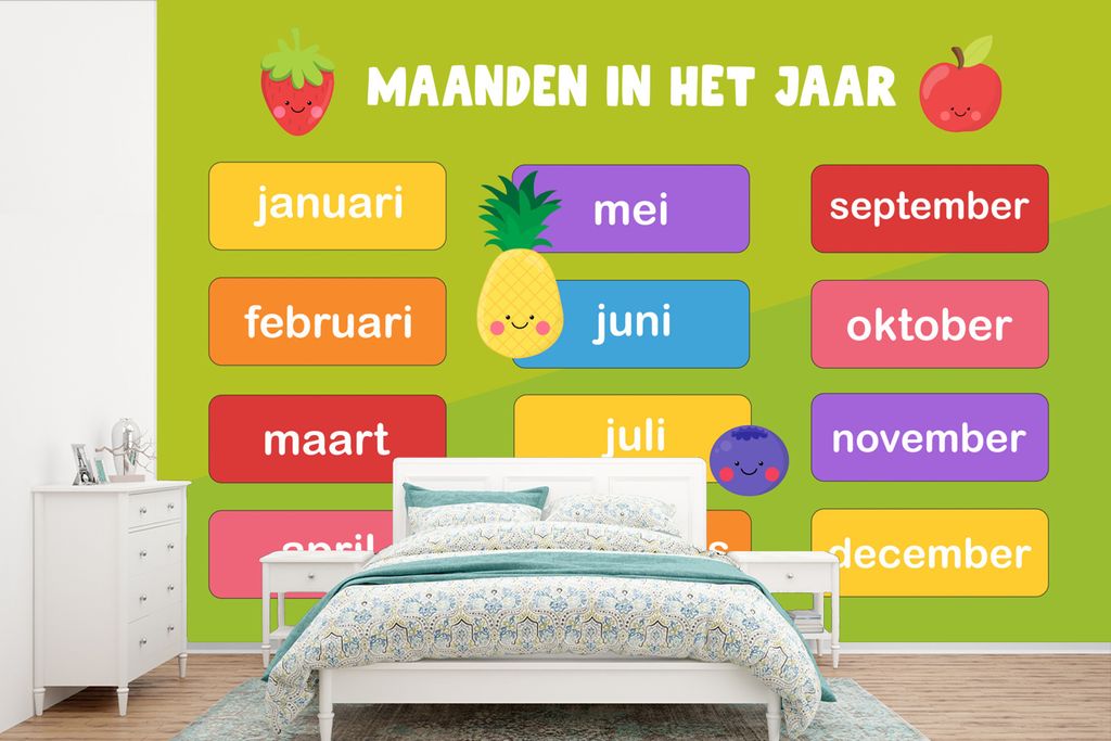 MuchoWow Fototapete für Wohnzimmer oder Schlafzimmer Wandtapete Vinyl Motivtapete Kinderzimmer - Monate - Bildung - Jungen - Mädchen - Kinder -...