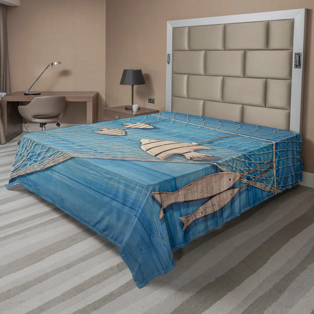 Drap de Lit Décoratif pour Chambre Parentale Ambiance Marine 244x205 cm