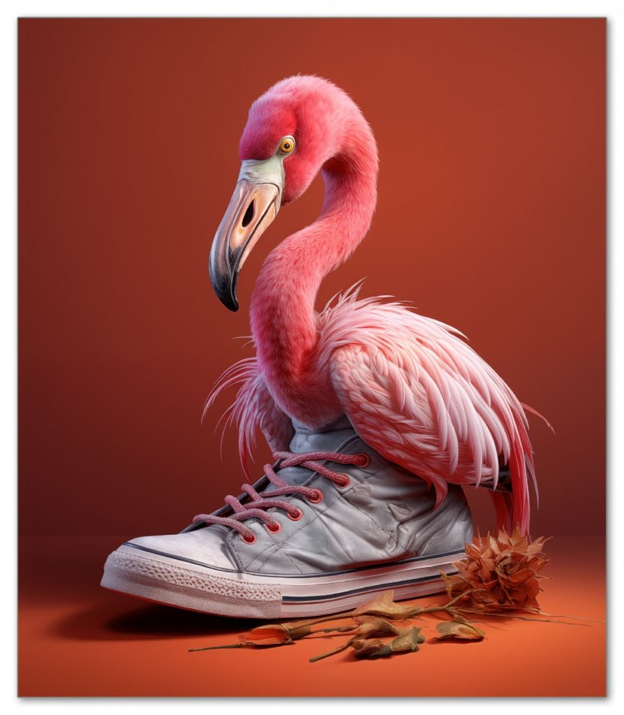 Wallario Herdabdeckplatte aus Glas, Größe 52 x 60 cm 1-teilig, Motiv Flamingo im Sneaker
