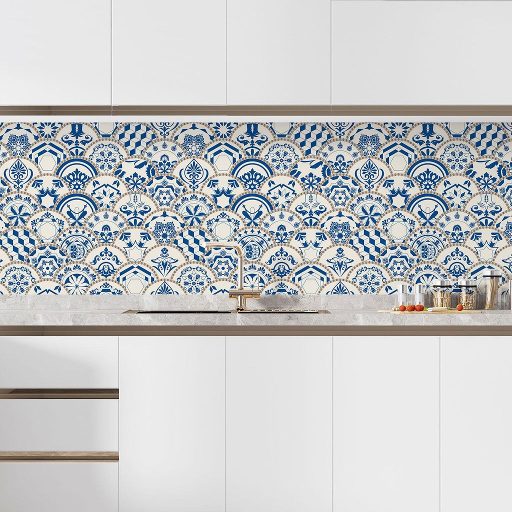 Klebefolie für Küchenrückwand – Lumaléa – Zementfliesen-Optik – Klebefolie + MATTER Schutz – 60 x 60 cm