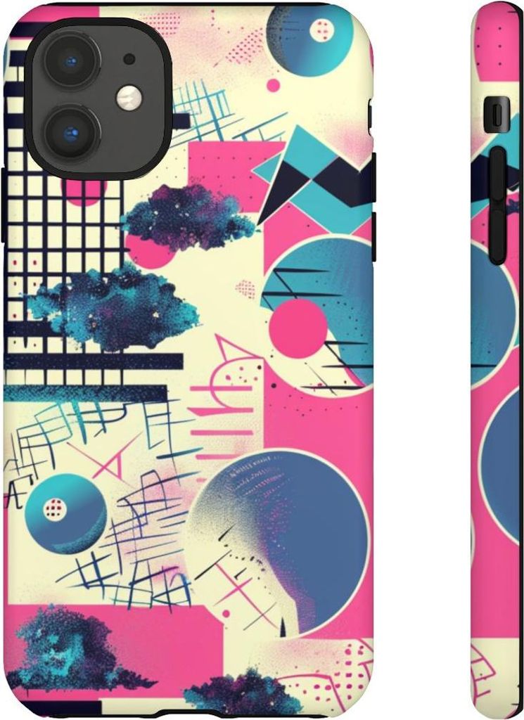 Abstraktes geometrisches Muster in Pink und Blau – Hülle Kompatibel mit iPhone 11