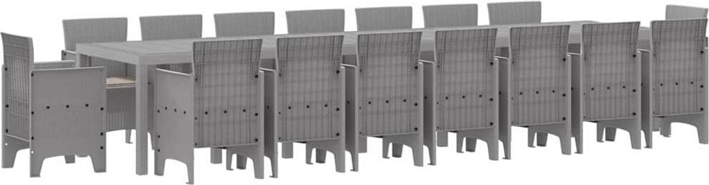 Garten-Esszimmergarnitur mit Kissen 17 pcs Hellgrau PP