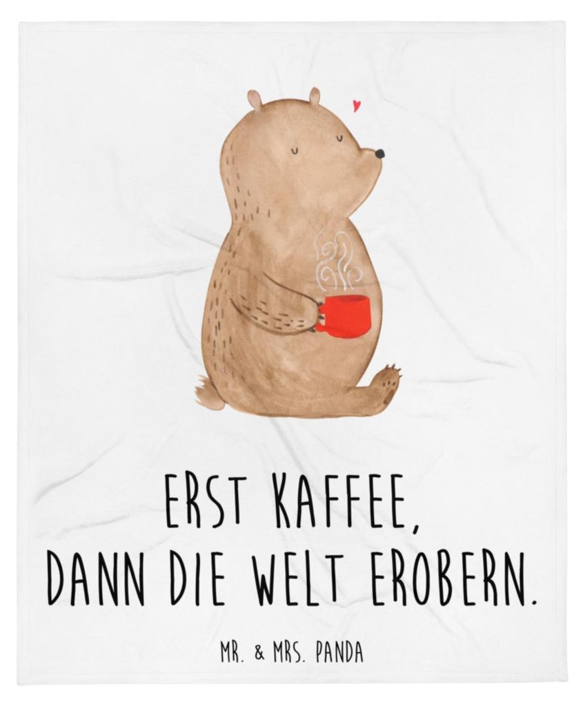 Mr. & Mrs. Panda Wohndecke Bär Kaffee - Weiß - Geschenk, Teddy, Flauschige Decke, Sofadecke, Bettdecke, Coffee, Motivation, Bären, Kunstfelldeck...