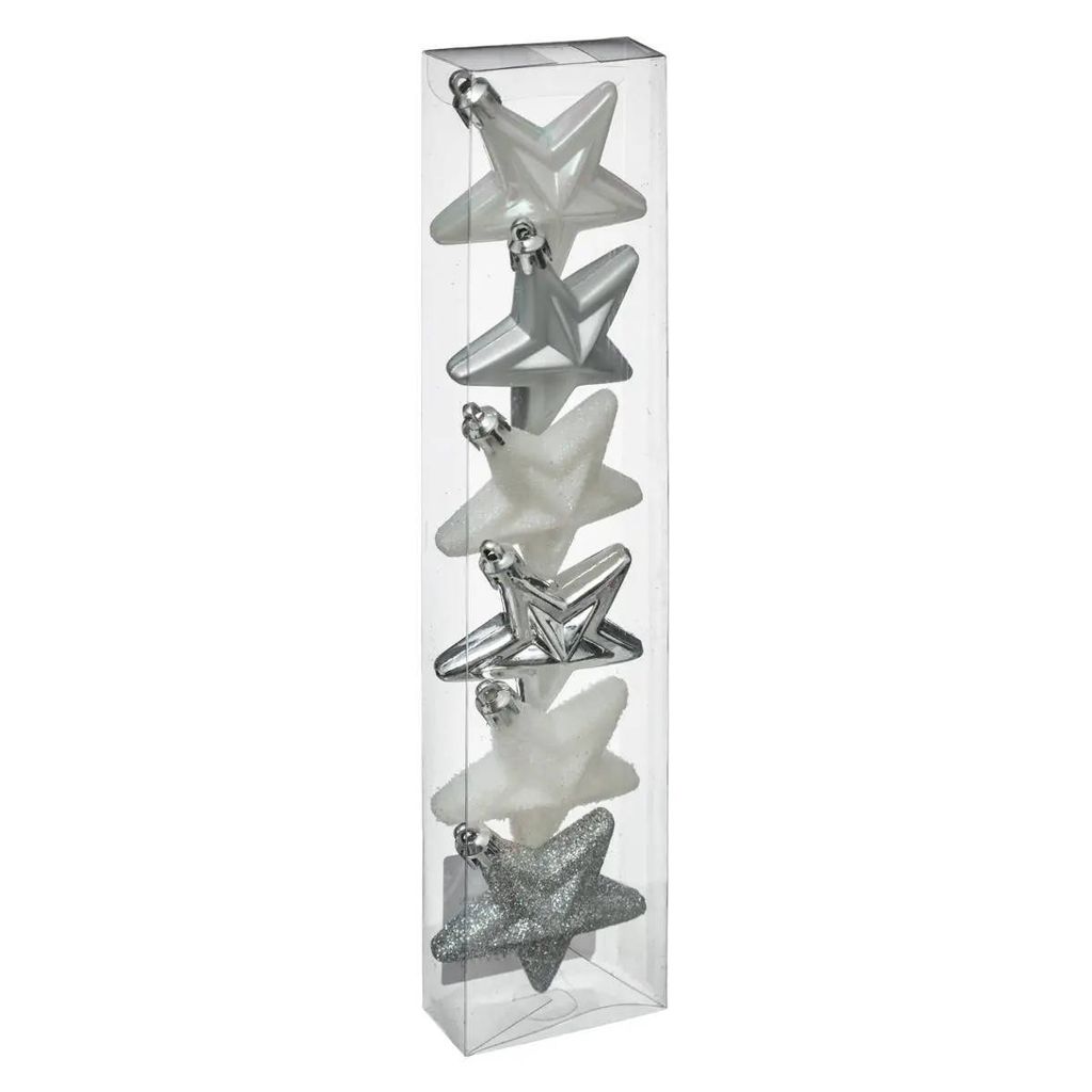 Weihnachtsbaumschmuck, Sterne aus Kunststoff, 6er-Set