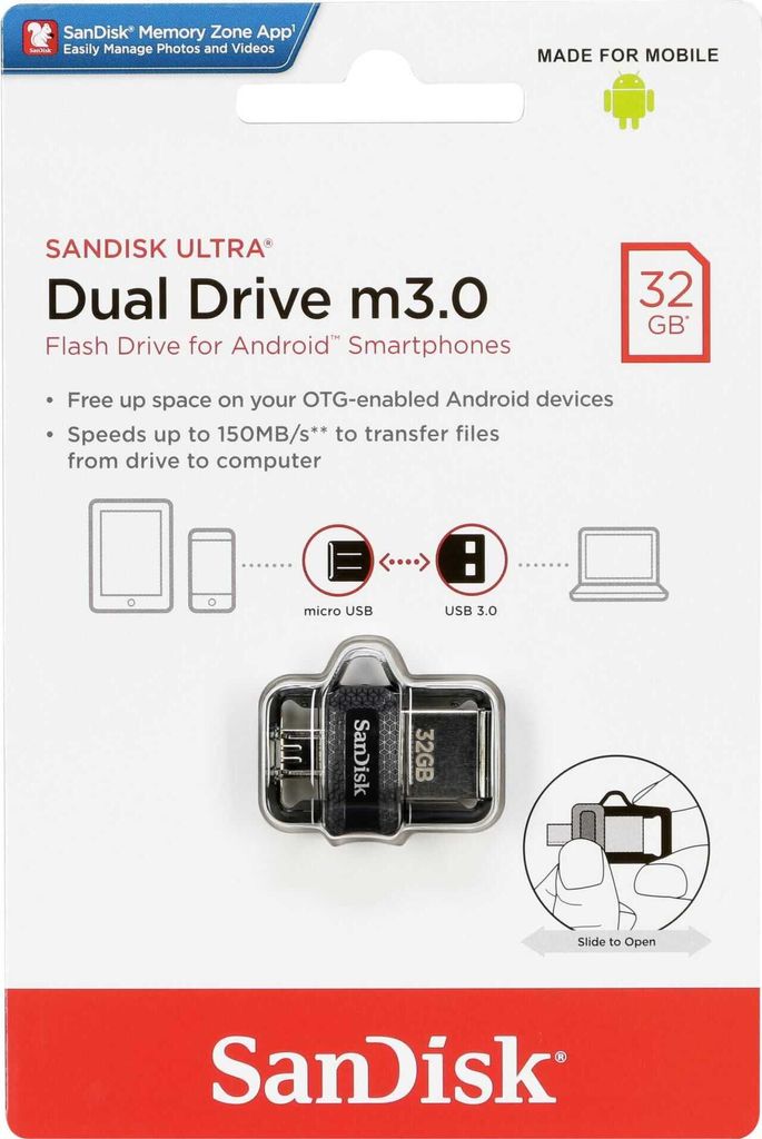 SanDisk Ultra Dual USB Drive 3.0 32GB, Farbe: Silber